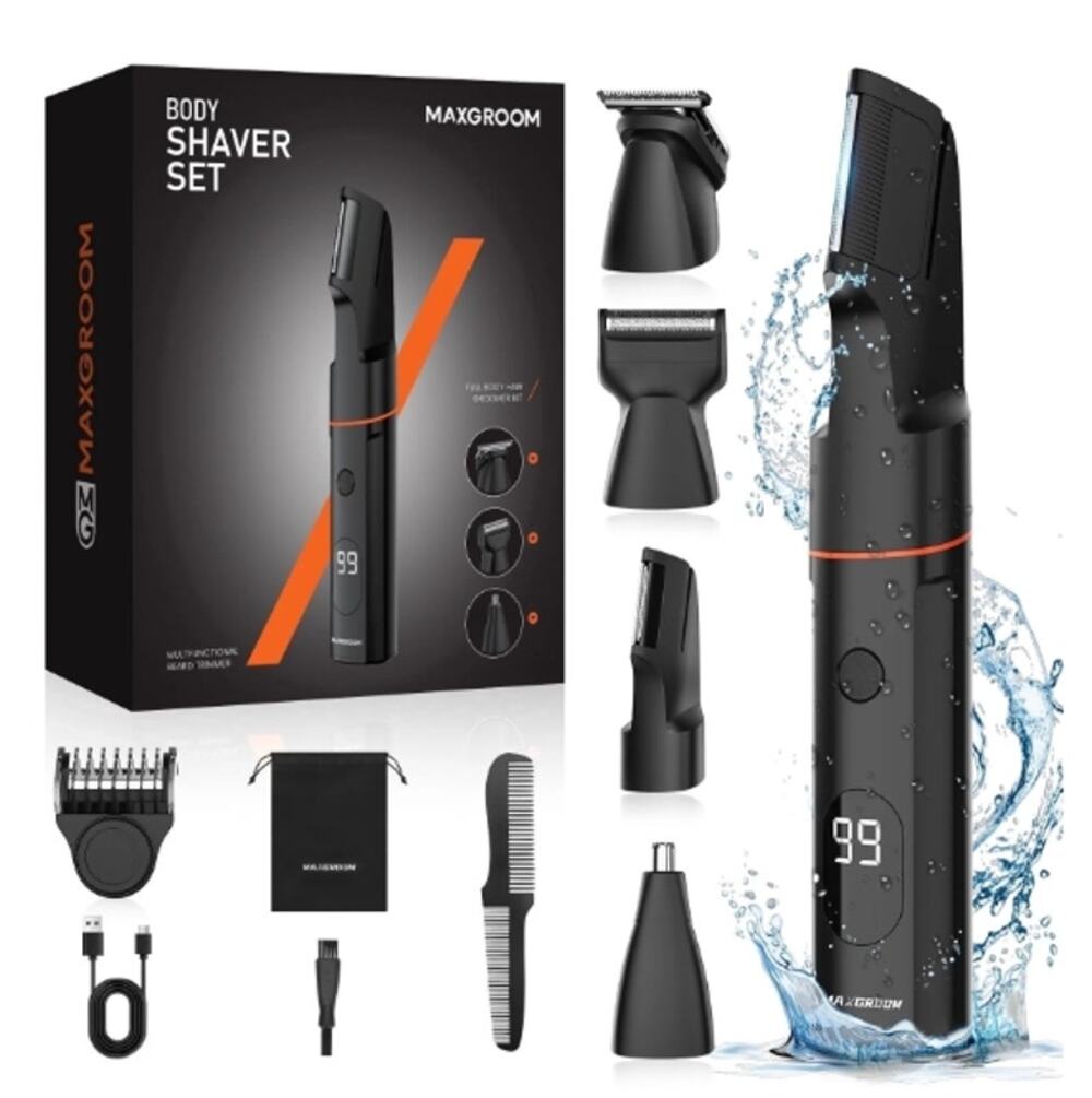 MaxGroom Body Shaver Set, 4 in 1, LED Display, USB Rechargeable, Open Box